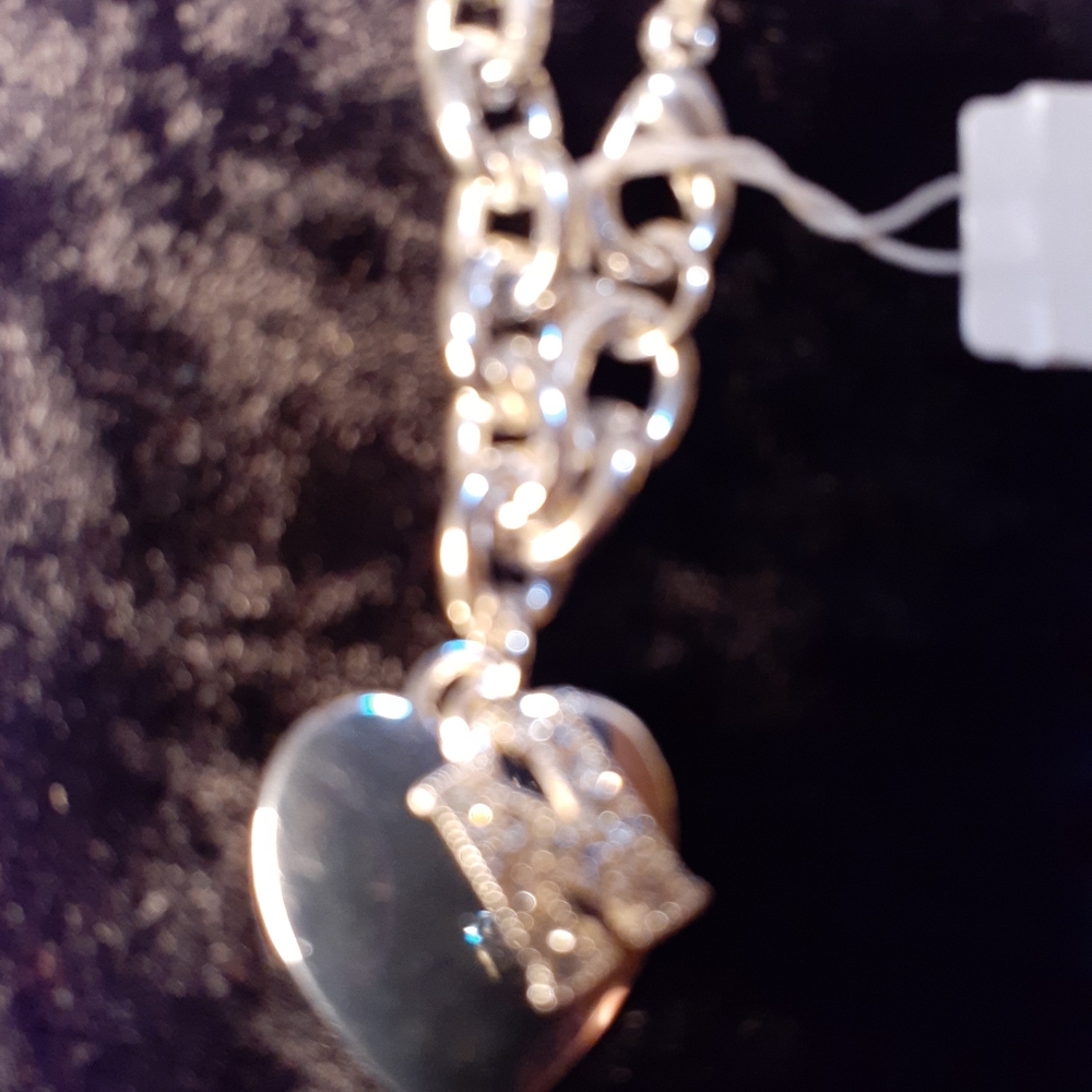 Silver Heart Charm Bracelet Crystsl Initial N - Picture 2 of 3
